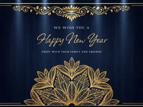 Elegant Gold Mandala Design Template for Happy New Year Greeting Card