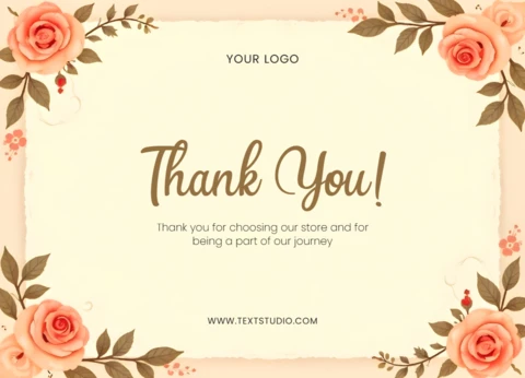 Chic Roses Floral Frame Thank You Card Template