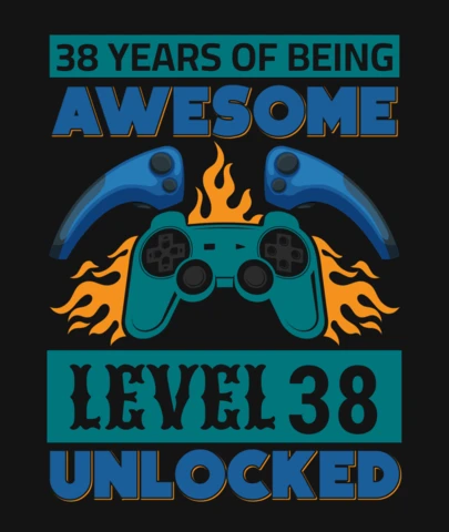 Nivel 38 desbloqueado 38 años de ser impresionante cumpleaños de juego plantilla de diseño de camiseta