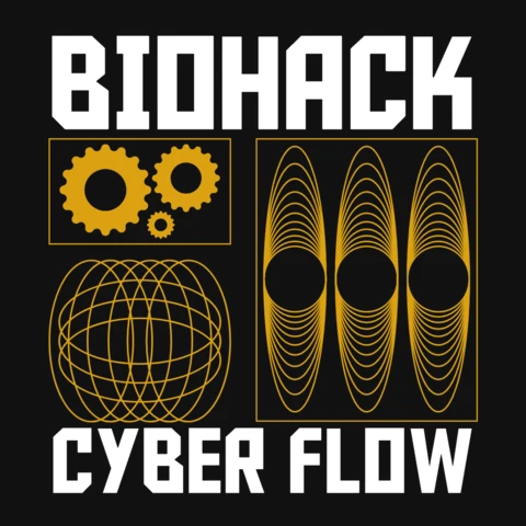 BIOHACK Gear, Sphere & Cyber Flow Graphic with Yellow Tech Symbols T-Shirt Design Template