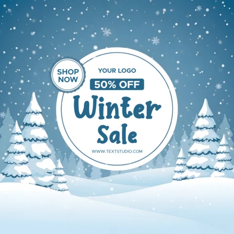 Winter Sale Design Template with Snowy Trees for Promotional Flyers