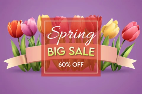 Spring Sale Design Template with Colorful Tulips - 60% Off