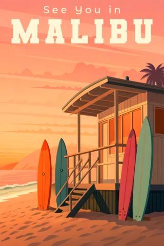 Retro-Flach-Surfdesign-Vorlage für strandthematische Poster