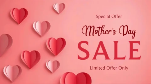 Editable Mother's Day Sale Design Template with Paper Heart Art Style
