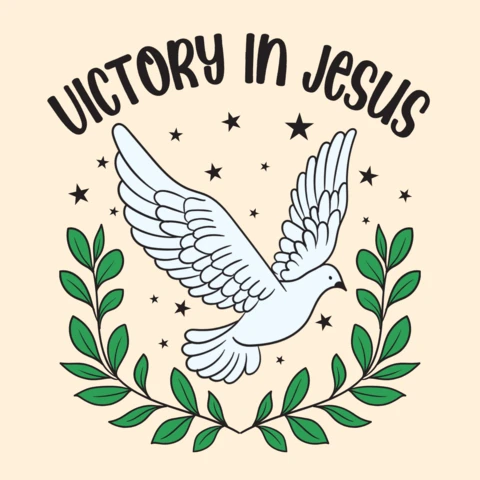 Victoire en Jésus, colombe paisible et modèle de conception de t-shirt couronne de foi