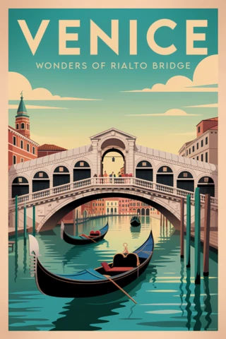 Modèle de design rétro du pont Rialto de Venise pour des affiches de voyage