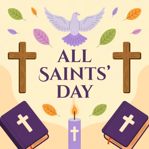 All Saints' Day Design Template with Dove and Crosses for Religious Greeting Cards