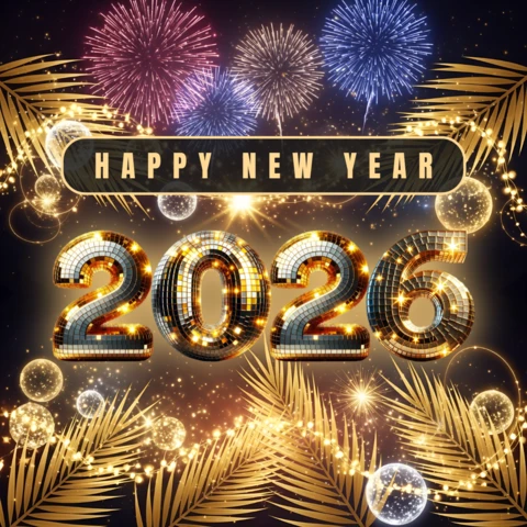 Festive New Year 2026 Celebration Template with Glittering Disco Ball Design for Party Invitations