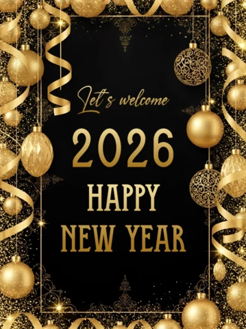 Elegant New Year Celebration Template with Gold Ornaments Design for Festive Invitations