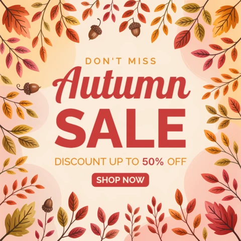 Autumn Sale Design Template with Floral Elements for Promotional Flyers