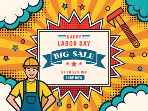 Pop Art Labor Day Sale Template - Editable Design for Big Promotions