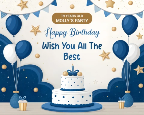 Elegant Birthday Party Template Design with Cake and Balloons