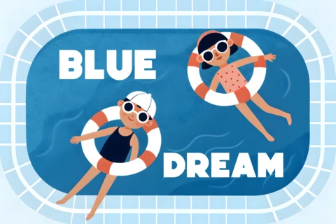 Summer Pool Party Design Template with Floating Kids