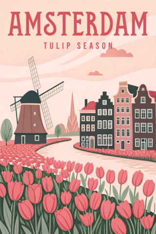 Amsterdam Tulip Season Vintage Design Template for Posters