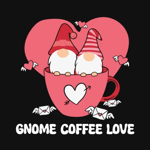 Gnome Coffee Love Valentine T-Shirt Design Template