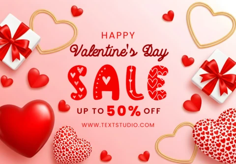 Valentine's Day Sale Design Template with Hearts and Gifts for Promotional Flyers