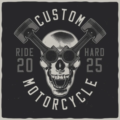 Plantilla de diseño de camiseta personalizada con calavera de motocicleta