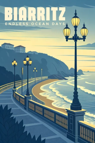 Art Deco Biarritz Ocean Days Design Template for Travel Posters