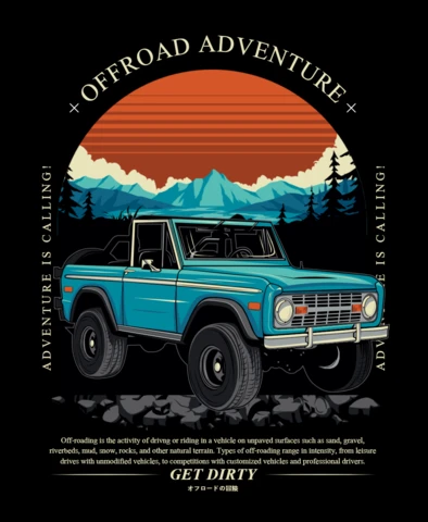 Plantilla de diseño de camiseta de aventura japonesa con coche todoterreno