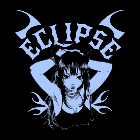 Plantilla de diseño de eclipse en estilo anime con elementos gráficos audaces.