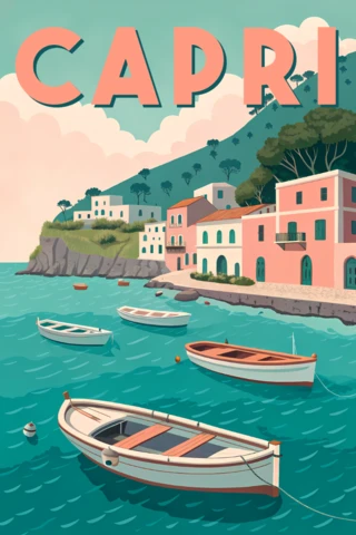 Capri Vintage Illustration Design Template for Retro Flat Travel Posters