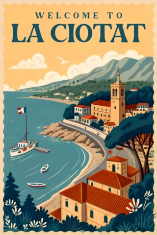 Vintage Retro Flat La Ciotat Design for Printable Display and Merchandising Template