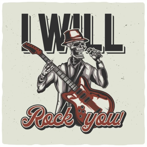 Rockstar crâne vintage avec modèle de conception de guitare