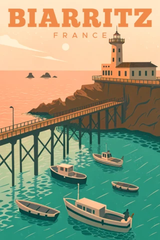 Modèle de design vintage Biarritz France pour affiches de voyage