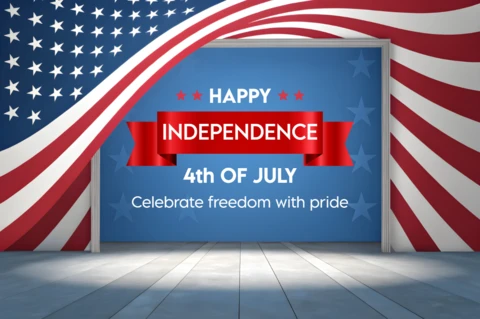 Independence Day Celebration Design Template with American Flag and Ribbon