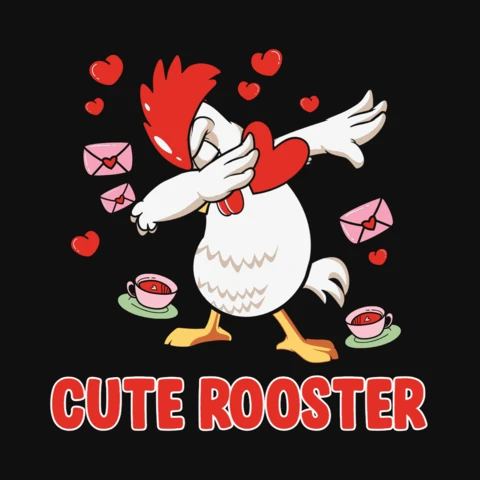 かわいい雄鶏のバレンタインデーTシャツデザインテンプレート