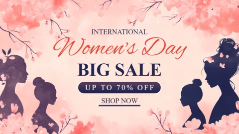 Plantilla de oferta comercial para el Día de la Mujer - Celébralo con grandes rebajas