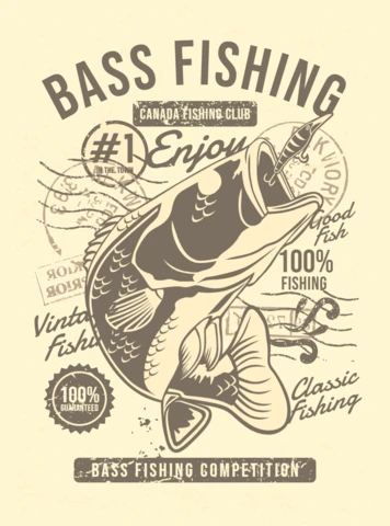 Plantilla de diseño de camiseta vintage de pesca de lubina
