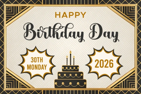 Modelo de design elegante de aniversário art déco para comemorações de 2026
