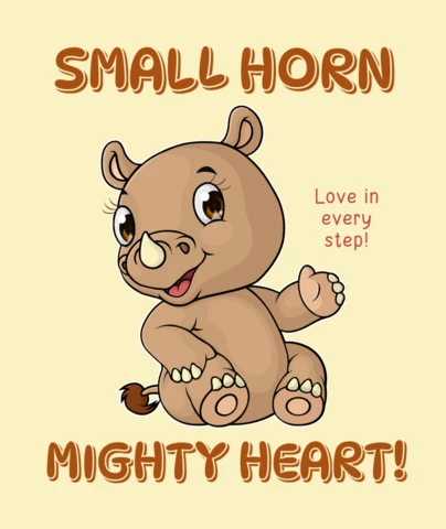 Adorable Cartoon Rhino Design Template: Small Horn, Mighty Heart!