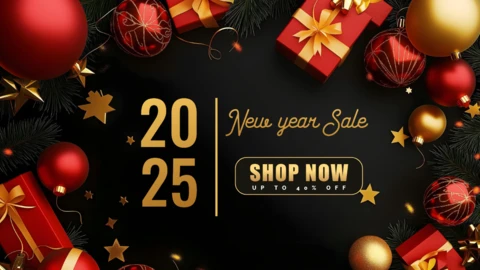 Festive Red and Gold New Year Sale 2025 Design Template