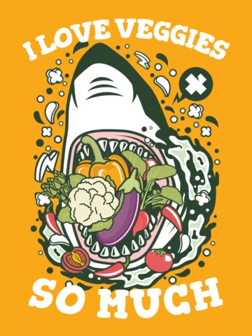 I Love Veggies Cartoon Shark T-Shirt Design Template