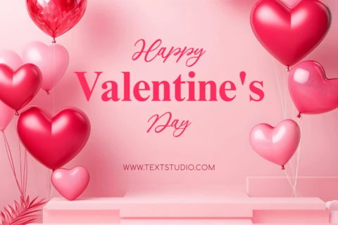 Valentines Day Celebration Design Template with Balloons and Pink Decor