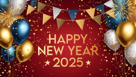 Vibrant Balloons and Confetti New Year Celebration Design Template