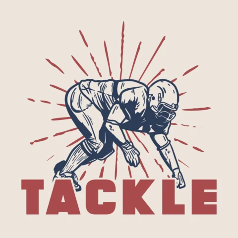 Football Player Doing Tackle Position Vintage T-shirt Design Template