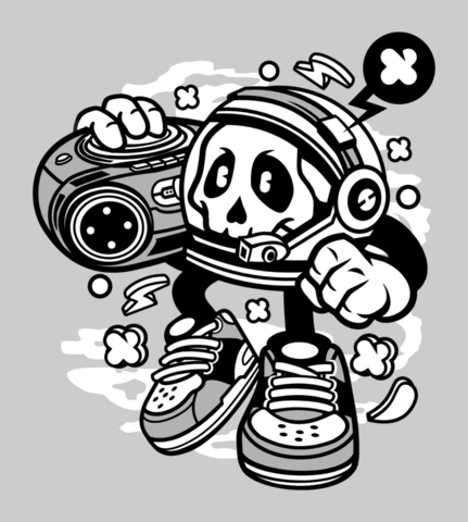 Astronaut Boombox Cartoon T-Shirt Character Design Template