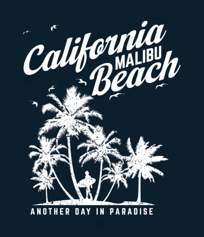 Modelo de design de camiseta da praia de Malibu, na Califórnia