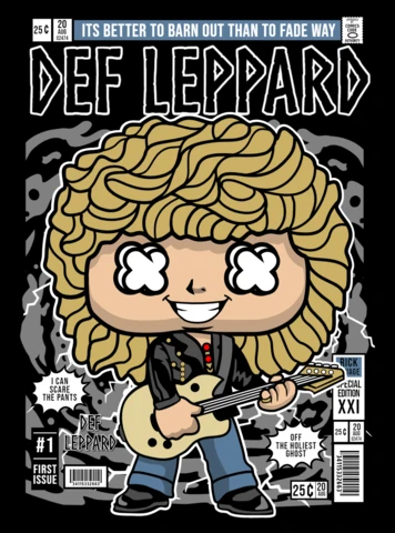 Def leppard personaje de dibujos animados plantilla de diseño de portada de revista