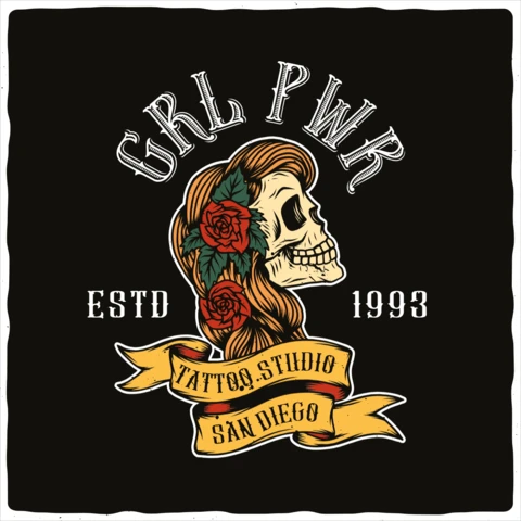 Girl Skull Tattoo Studio T-shirt Design Template