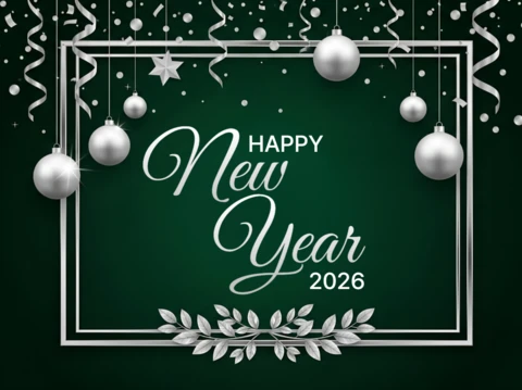 Elegant New Year 2026 Greeting Card Design Template with Silver Ornaments