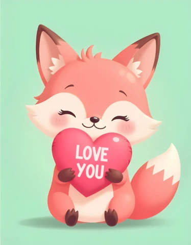 Cute Fox Valentine's Day Card Template - Adorable Love You Illustration