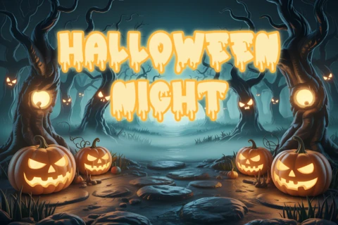 Spooky Halloween Night Design Template with Pumpkins for Party Invitations