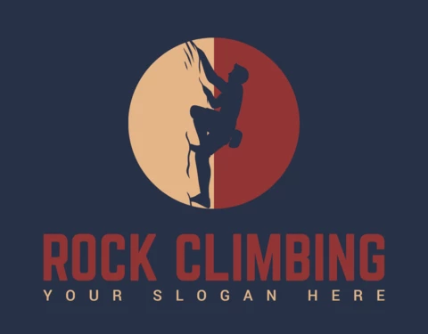 Rock Climbing With Climber Logo Design Template