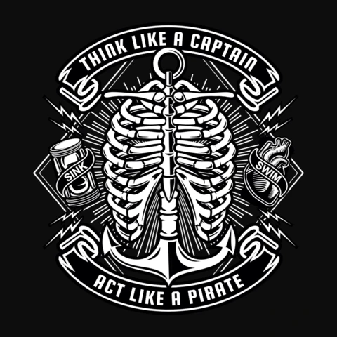 Pirate Captain Skeleton Rib Cage T-Shirt Design Template