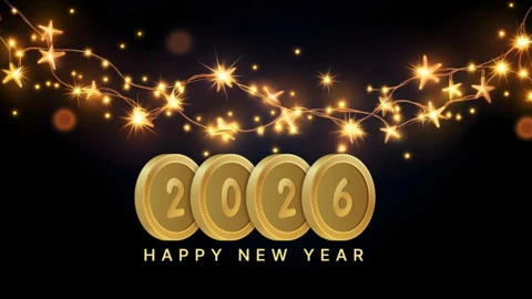 Goldene Münzen frohes neues Jahr 2026 Design Vorlage