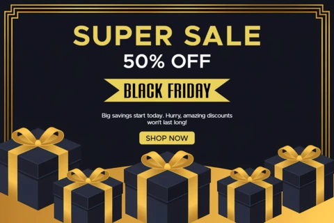 Elegant Black Friday Sale Template with Gift Boxes Design for Promotional Flyers